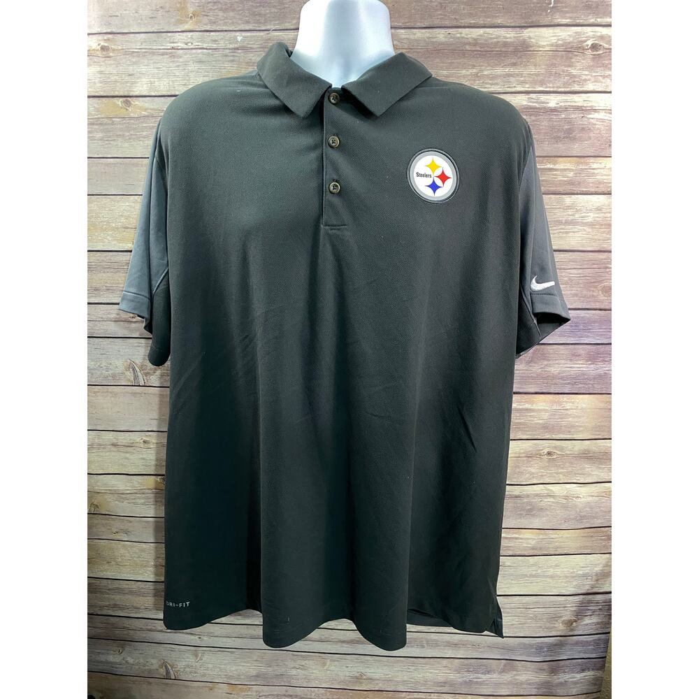Nike Men's 2XL Black Gray Polyester Polo Shirt - Dri Fit Steelers NFL